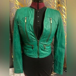 💎💎Michael Kors Women’s Moto Leather Jacket | Green. Size XS.Like New ✨